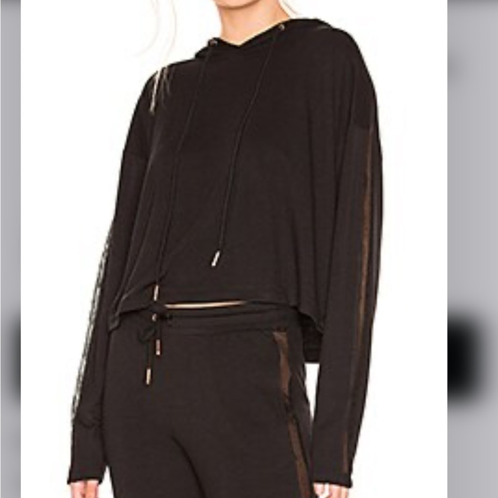 Onzie Black Mesh Crop Hoodie Size S/M Yoga Y2K Grunge Hip hop Casual Workout Gym